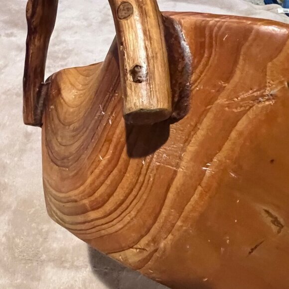 Hand Carved Burl Wood Handled Bowl/ Basket Rustic Exotic Resort Bread Fruit Trin - Picture 8 of 16